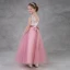 Chic / Beautiful Candy Pink Flower Girl Dresses 2018 A-Line / Princess V-Neck Sleeveless Appliques Lace Sash Floor-Length / Long Ruffle Backless Wedding Party Dresses