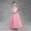 Chic / Beautiful Candy Pink Flower Girl Dresses 2018 A-Line / Princess V-Neck Sleeveless Appliques Lace Sash Floor-Length / Long Ruffle Backless Wedding Party Dresses