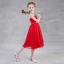 Chic / Beautiful Red Chiffon Flower Girl Dresses With Shawl 2018 A-Line / Princess One-Shoulder Sleeveless Rhinestone Sash Tea-length Ruffle Backless Wedding Party Dresses