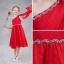 Chic / Beautiful Red Chiffon Flower Girl Dresses With Shawl 2018 A-Line / Princess One-Shoulder Sleeveless Rhinestone Sash Tea-length Ruffle Backless Wedding Party Dresses