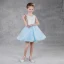 Modern / Fashion Sky Blue Summer Flower Girl Dresses 2018 A-Line / Princess Scoop Neck Sleeveless Pearl Rhinestone Short Ruffle Wedding Party Dresses