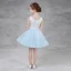 Modern / Fashion Sky Blue Summer Flower Girl Dresses 2018 A-Line / Princess Scoop Neck Sleeveless Pearl Rhinestone Short Ruffle Wedding Party Dresses