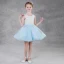 Modern / Fashion Sky Blue Summer Flower Girl Dresses 2018 A-Line / Princess Scoop Neck Sleeveless Pearl Rhinestone Short Ruffle Wedding Party Dresses