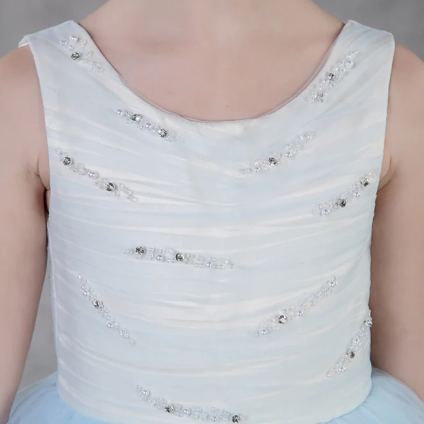 Modern / Fashion Sky Blue Summer Flower Girl Dresses 2018 A-Line / Princess Scoop Neck Sleeveless Pearl Rhinestone Short Ruffle Wedding Party Dresses