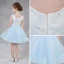 Modern / Fashion Sky Blue Summer Flower Girl Dresses 2018 A-Line / Princess Scoop Neck Sleeveless Pearl Rhinestone Short Ruffle Wedding Party Dresses