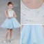 Modern / Fashion Sky Blue Summer Flower Girl Dresses 2018 A-Line / Princess Scoop Neck Sleeveless Pearl Rhinestone Short Ruffle Wedding Party Dresses