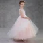 Chic / Beautiful Blushing Pink See-through Flower Girl Dresses 2018 A-Line / Princess Scoop Neck Sleeveless Appliques Lace Floor-Length / Long Ruffle Wedding Party Dresses