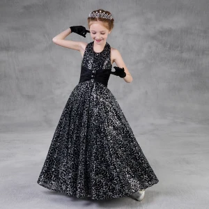 Scintillantes Noire Paillettes Robe Ceremonie Fille 2018 Princesse Titulaire Sans Manches Longue Volants Dos Nu Robe Pour Mariage