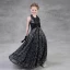 Sparkly Black Sequins Flower Girl Dresses 2018 A-Line / Princess Halter Sleeveless Floor-Length / Long Ruffle Backless Wedding Party Dresses