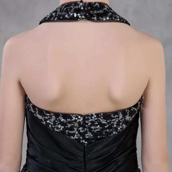 Sparkly Black Sequins Flower Girl Dresses 2018 A-Line / Princess Halter Sleeveless Floor-Length / Long Ruffle Backless Wedding Party Dresses