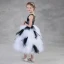 Amazing / Unique Black White See-through Flower Girl Dresses 2018 Ball Gown Scoop Neck Sleeveless Appliques Flower Tea-length Cascading Ruffles Wedding Party Dresses