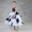 Amazing / Unique Black White See-through Flower Girl Dresses 2018 Ball Gown Scoop Neck Sleeveless Appliques Flower Tea-length Cascading Ruffles Wedding Party Dresses