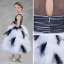 Amazing / Unique Black White See-through Flower Girl Dresses 2018 Ball Gown Scoop Neck Sleeveless Appliques Flower Tea-length Cascading Ruffles Wedding Party Dresses
