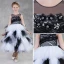 Amazing / Unique Black White See-through Flower Girl Dresses 2018 Ball Gown Scoop Neck Sleeveless Appliques Flower Tea-length Cascading Ruffles Wedding Party Dresses