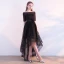 Schöne Schwarz Cocktailkleider 2017 A Linie Off Shoulder 1/2 Ärmel Blumen Stoffgürtel Asymmetrisch Rüschen Rückenfreies Festliche Kleider