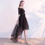 Schöne Schwarz Cocktailkleider 2017 A Linie Off Shoulder 1/2 Ärmel Blumen Stoffgürtel Asymmetrisch Rüschen Rückenfreies Festliche Kleider