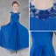Simple Bleu Roi Chiffon Robe Ceremonie Fille 2018 Empire Percé Encolure Dégagée Manches Courtes Sans Manches Perlage Paillettes Longue Volants Dos Nu Robe Pour Mariage