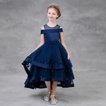 Chic Beautiful Navy Blue Flower Girl Dresses 2018 A Line Princess See Through Scoop Neck Strapless Short Sleeve Rhinestone Asymmetrical Ruffle Wedding Party Dresses