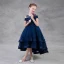 Chic / Belle Bleu Marine Robe Ceremonie Fille 2018 Princesse Transparentes Encolure Dégagée Bustier Manches Courtes Faux Diamant Asymétrique Volants Robe Pour Mariage