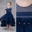 Chic / Belle Bleu Marine Robe Ceremonie Fille 2018 Princesse Transparentes Encolure Dégagée Bustier Manches Courtes Faux Diamant Asymétrique Volants Robe Pour Mariage