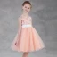 Chic / Beautiful Pearl Pink Flower Girl Dresses 2018 A-Line / Princess Scoop Neck Sleeveless Appliques Lace Sash Short Ruffle Wedding Party Dresses