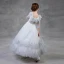 Chic / Beautiful Silver Flower Girl Dresses 2018 A-Line / Princess Scoop Neck 3/4 Sleeve Appliques Lace Flower Sash Floor-Length / Long Ruffle Wedding Party Dresses