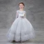 Chic / Beautiful Silver Flower Girl Dresses 2018 A-Line / Princess Scoop Neck 3/4 Sleeve Appliques Lace Flower Sash Floor-Length / Long Ruffle Wedding Party Dresses