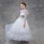 Chic / Beautiful Silver Flower Girl Dresses 2018 A-Line / Princess Scoop Neck 3/4 Sleeve Appliques Lace Flower Sash Floor-Length / Long Ruffle Wedding Party Dresses