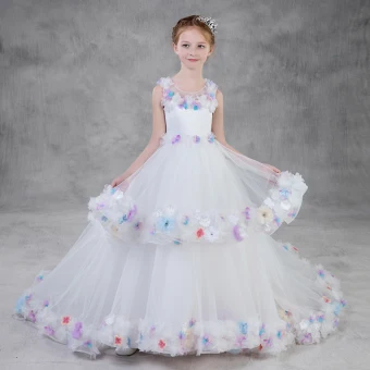 Flower Fairy White Flower Girl Dresses 2018 A Line Princess See Through Scoop Neck Sleeveless Appliques Flower Rhinestone Court Train Ruffle Wedding Party Dresses