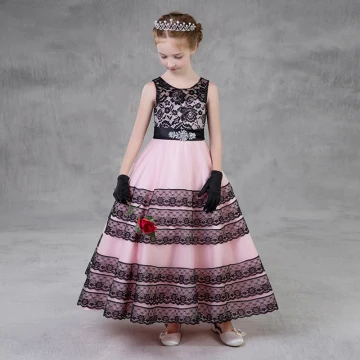 Chic Beautiful Black Candy Pink Flower Girl Dresses 2018 A Line Princess Scoop Neck Sleeveless Rhinestone Sash Ankle Length Ruffle Wedding Party Dresses