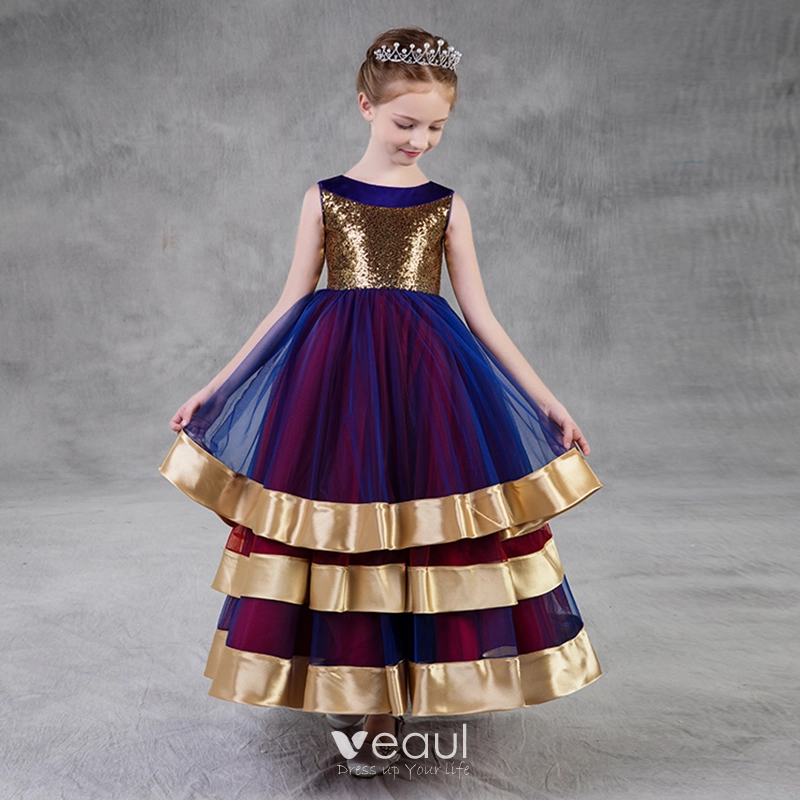 Purple and gold flower girl dresses clearance
