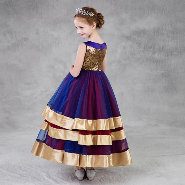 Colored Gold Royal Blue Burgundy Flower Girl Dresses 2018 A-Line / Princess Scoop Neck Sleeveless Sequins Ankle Length Ruffle Wedding Party Dresses