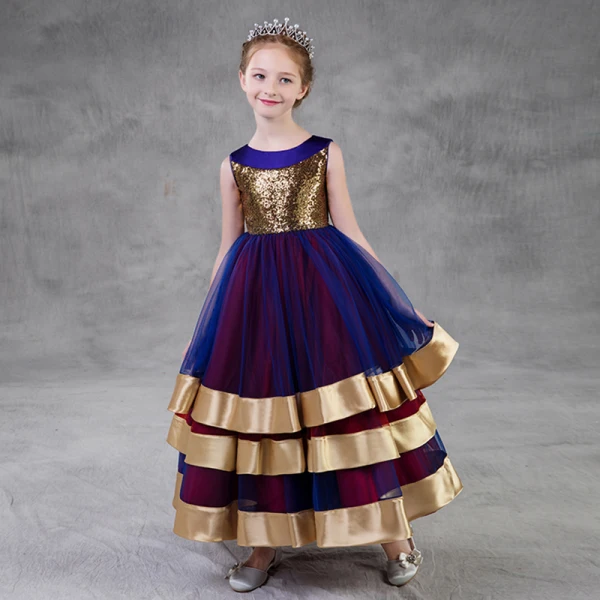 Colored Gold Royal Blue Burgundy Flower Girl Dresses 2018 A-Line / Princess Scoop Neck Sleeveless Sequins Ankle Length Ruffle Wedding Party Dresses