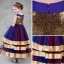 Colored Gold Royal Blue Burgundy Flower Girl Dresses 2018 A-Line / Princess Scoop Neck Sleeveless Sequins Ankle Length Ruffle Wedding Party Dresses