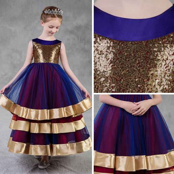 Colored Gold Royal Blue Burgundy Flower Girl Dresses 2018 A-Line / Princess Scoop Neck Sleeveless Sequins Ankle Length Ruffle Wedding Party Dresses