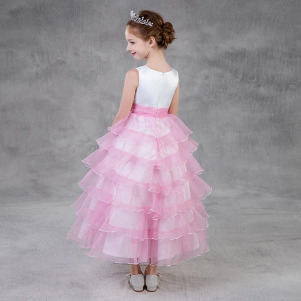 Chic / Beautiful Candy Pink Flower Girl Dresses 2018 A-Line / Princess Scoop Neck Sleeveless Flower Sash Ankle Length Cascading Ruffles Wedding Party Dresses