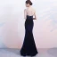Elegant Navy Blue Evening Dresses  2017 Trumpet / Mermaid Scoop Neck Sleeveless Beading Tassel Floor-Length / Long Backless Pierced Formal Dresses