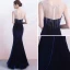 Elegant Navy Blue Evening Dresses  2017 Trumpet / Mermaid Scoop Neck Sleeveless Beading Tassel Floor-Length / Long Backless Pierced Formal Dresses