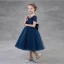 Modest / Simple Navy Blue Flower Girl Dresses 2018 A-Line / Princess Square Neckline Cap Sleeves Bow Sash Backless Tea-length Ruffle Wedding Party Dresses