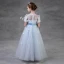 Chic / Beautiful Sky Blue Pierced Flower Girl Dresses 2018 A-Line / Princess Scoop Neck Short Sleeve Appliques Artificial Flowers Pearl Sash Floor-Length / Long Ruffle Backless Wedding Party Dresses