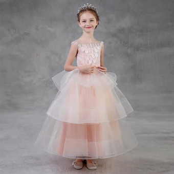 Chic Beautiful Pearl Pink Flower Girl Dresses 2018 A Line Princess Scoop Neck Sleeveless Appliques Flower Pearl Beading Bow Sash Floor Length Long Backless Cascading Ruffles Wedding Party Dresses