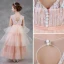 Chic / Beautiful Pearl Pink Flower Girl Dresses 2018 A-Line / Princess Scoop Neck Sleeveless Appliques Flower Pearl Beading Bow Sash Floor-Length / Long Backless Cascading Ruffles Wedding Party Dresses