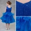 Modest / Simple Royal Blue Glitter Flower Girl Dresses 2018 A-Line / Princess Scoop Neck Sleeveless Tea-length Cascading Ruffles Puffy Wedding Party Dresses
