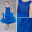 Modest / Simple Royal Blue Glitter Flower Girl Dresses 2018 A-Line / Princess Scoop Neck Sleeveless Tea-length Cascading Ruffles Puffy Wedding Party Dresses