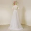 Affordable Ivory Wedding Dresses 2018 A-Line / Princess V-Neck Short Sleeve Backless Appliques Lace Floor-Length / Long Ruffle
