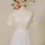 Affordable Ivory Wedding Dresses 2018 A-Line / Princess V-Neck Short Sleeve Backless Appliques Lace Floor-Length / Long Ruffle