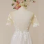 Affordable Ivory Wedding Dresses 2018 A-Line / Princess V-Neck Short Sleeve Backless Appliques Lace Floor-Length / Long Ruffle