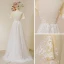 Affordable Ivory Wedding Dresses 2018 A-Line / Princess V-Neck Short Sleeve Backless Appliques Lace Floor-Length / Long Ruffle