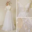Affordable Ivory Wedding Dresses 2018 A-Line / Princess V-Neck Short Sleeve Backless Appliques Lace Floor-Length / Long Ruffle