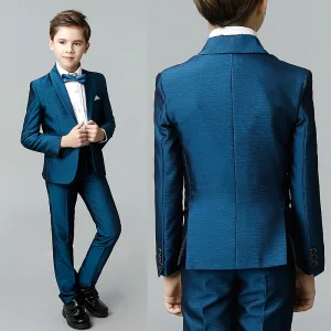 Simple Bleu D 039 Encre Manches Longues Boys Wedding Suits 2018